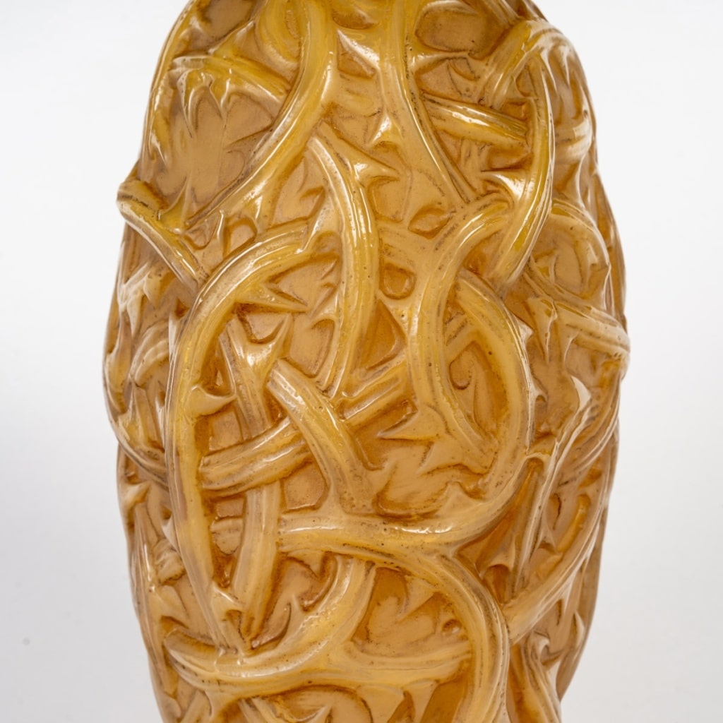 Vase "Ronces" verre butterscotch patiné sépia de René LALIQUE 