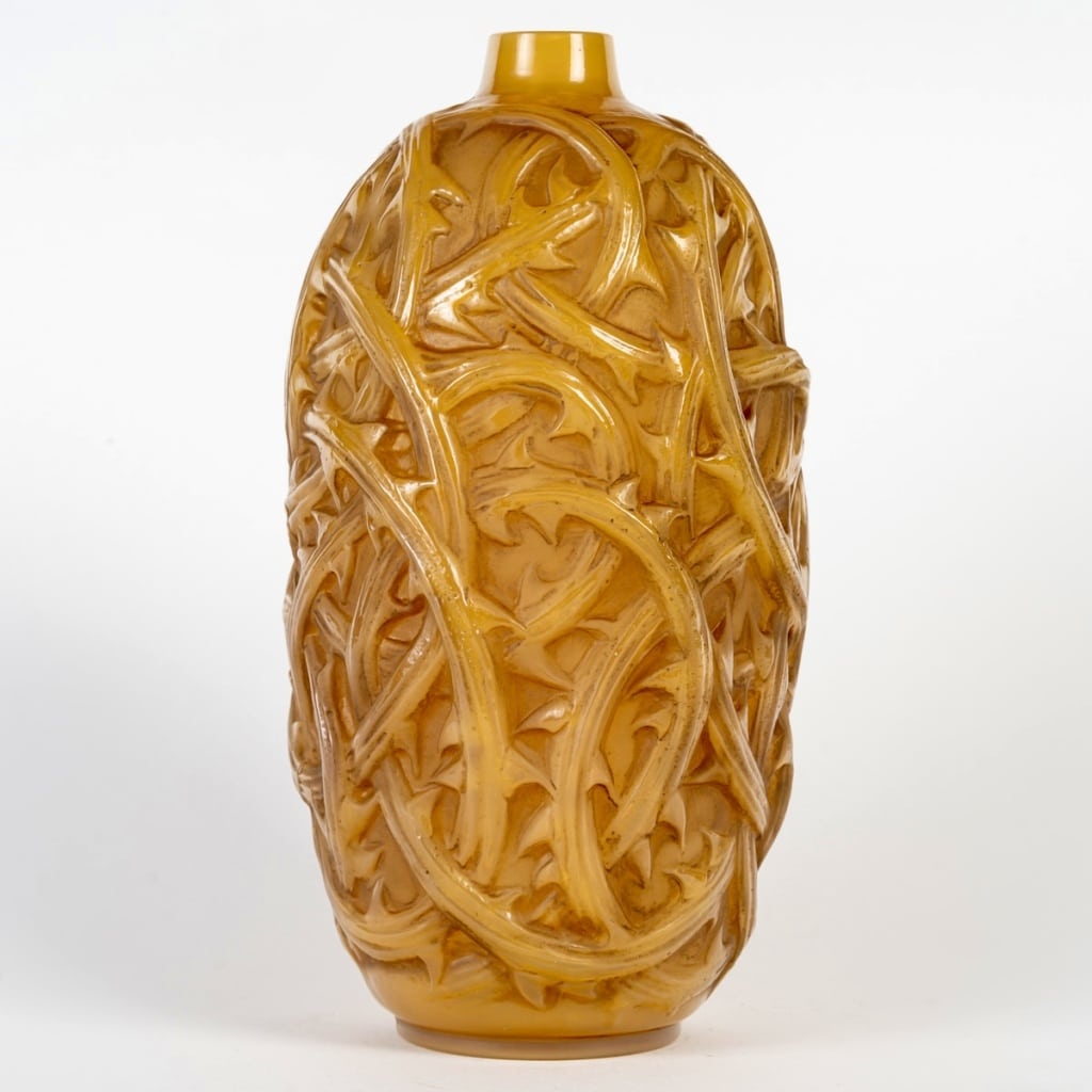 Vase "Ronces" verre butterscotch patiné sépia de René LALIQUE 