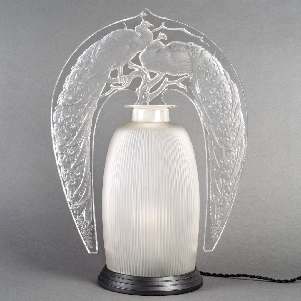 Veilleuse Tiare "Deux Paons" verre blanc de René LALIQUE 