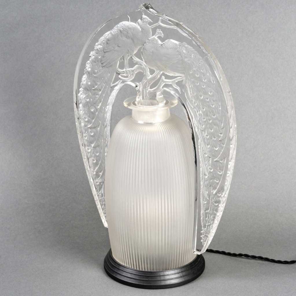 Veilleuse Tiare "Deux Paons" verre blanc de René LALIQUE 