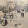 Jean Bernard Trotzier La Marchande de Fleurs Ambulante Place du Châtelet huile sur toile XXème siècle 