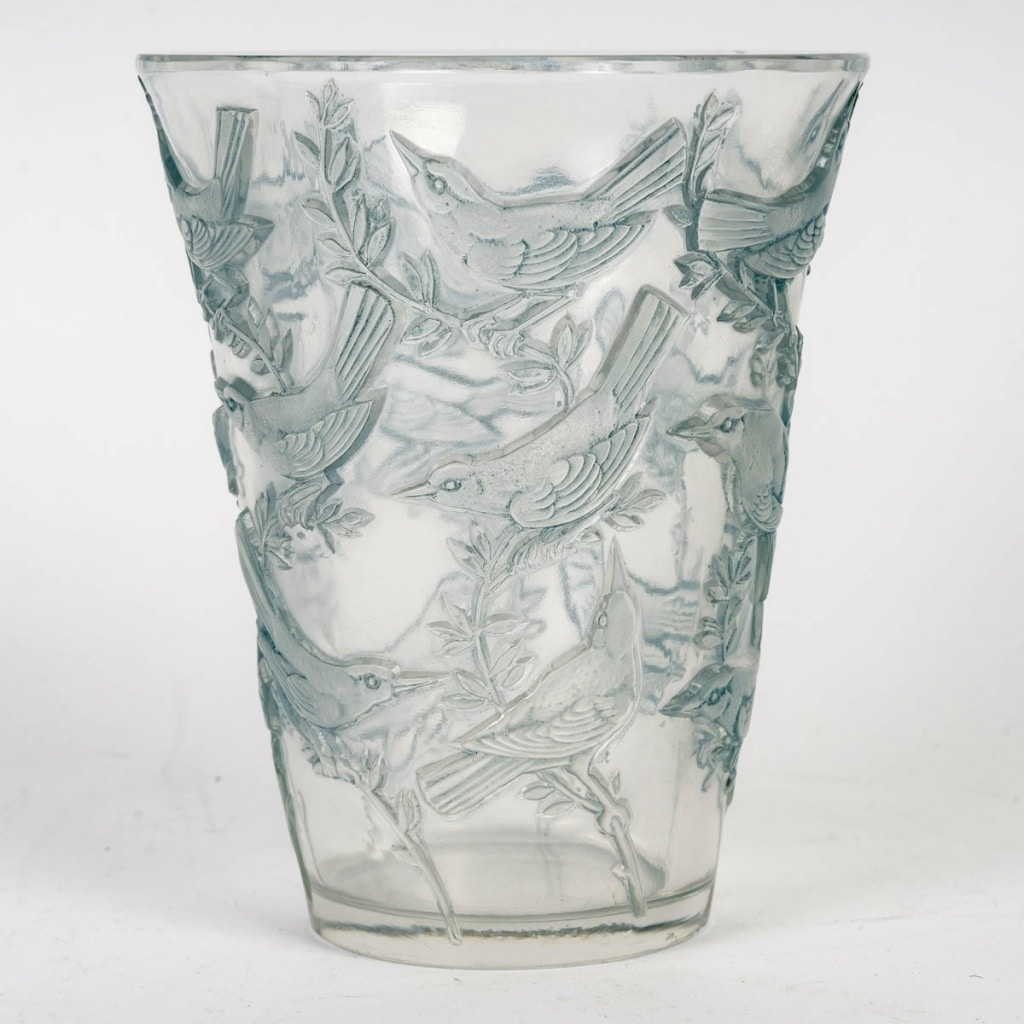 Vase "Grives" verre patiné bleu de René LALIQUE 