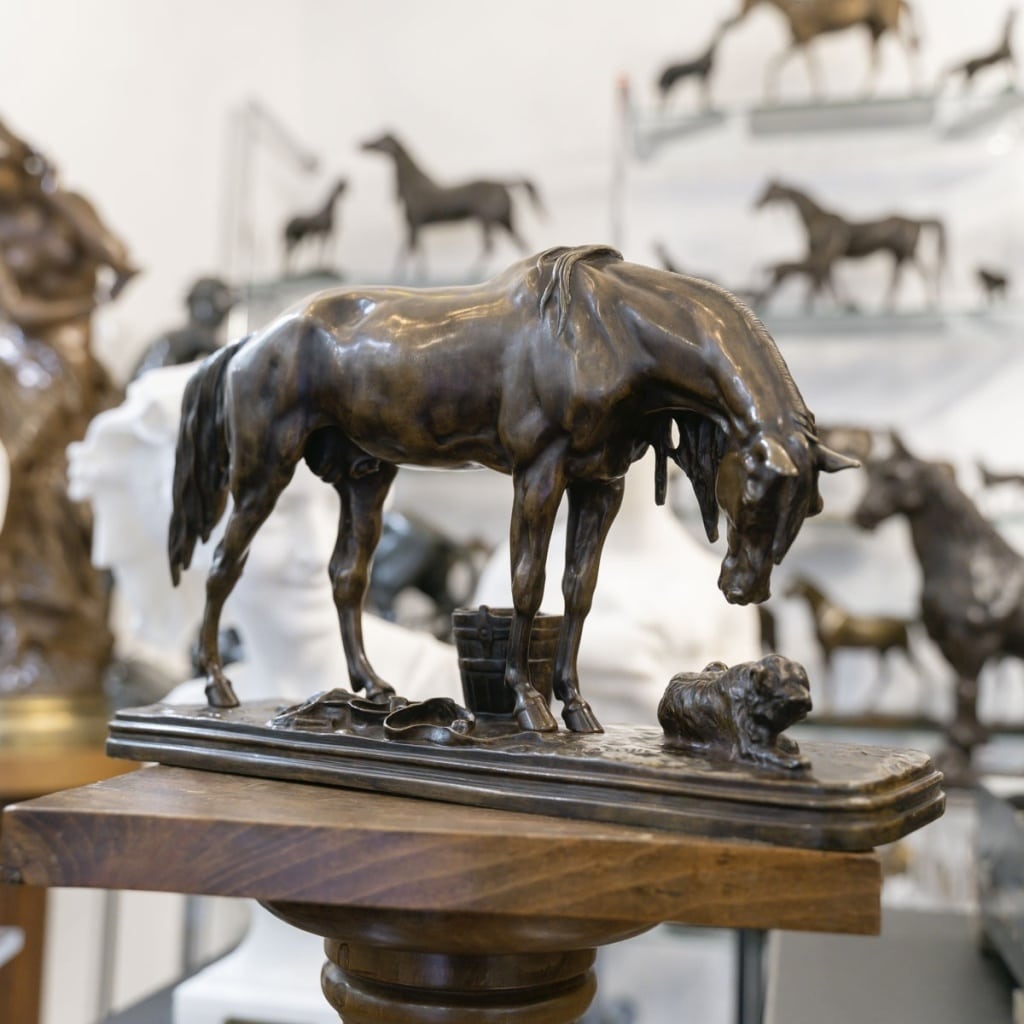 SCULPTURE - CHEVAL ET CHIEN A L’ÉCURIE , HENRI - ALFRED JACQUEMART (1824-1896) - BRONZE 