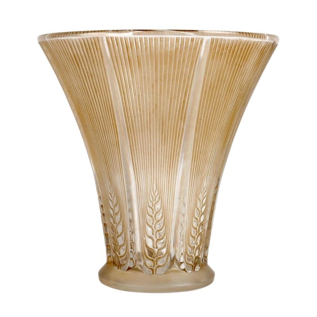 Vase "Epis" verre blanc patiné sépia de René LALIQUE 