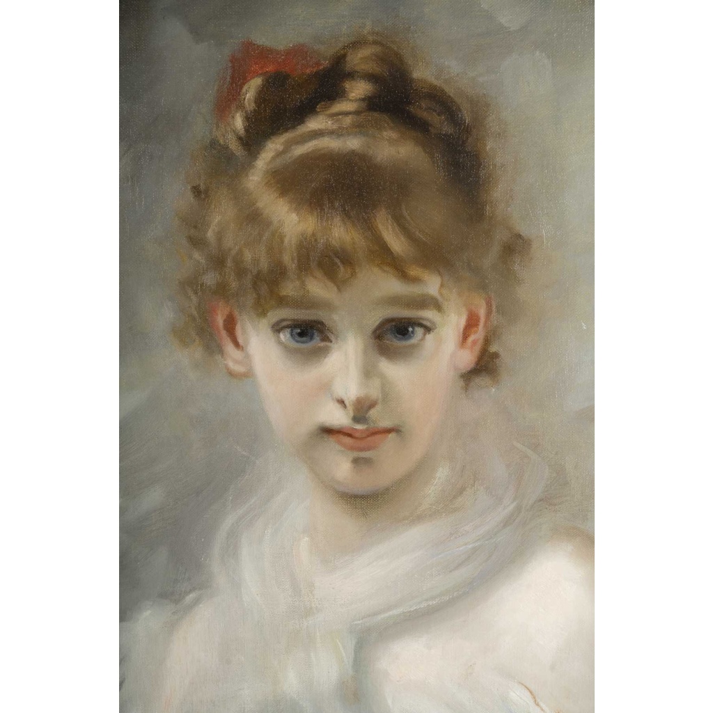 Charles CHAPLIN (1825-1891). Portrait d'Une Jeune Fille au ruban rouge 