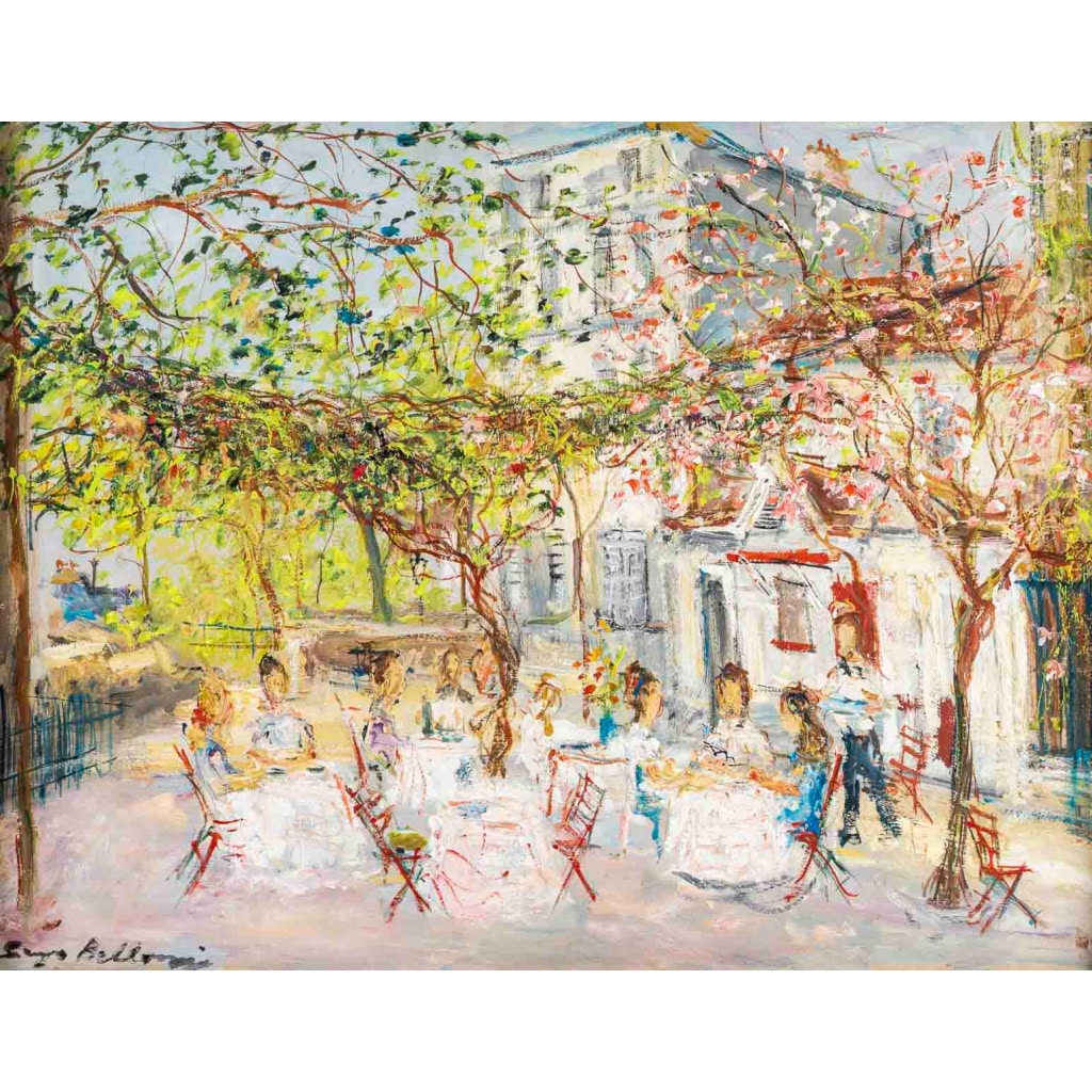 Serge Belloni (1925-2005), "Montmartre Chez Plumeau", Huile sur Bois, Vers 1980 