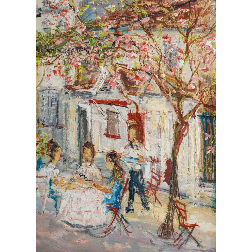 Serge Belloni (1925-2005), "Montmartre Chez Plumeau", Huile sur Bois, Vers 1980 