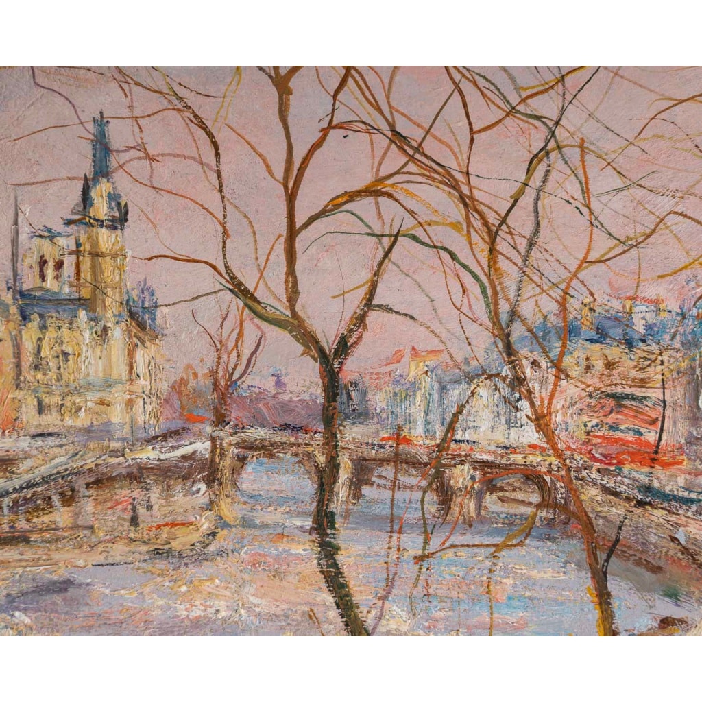 Serge Belloni (1925-2005), Vue des Quais de Seine, Huile sur Bois, Vers 1960 