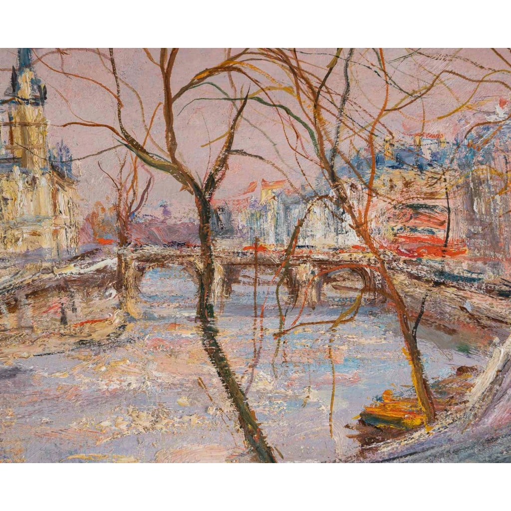 Serge Belloni (1925-2005), Vue des Quais de Seine, Huile sur Bois, Vers 1960 