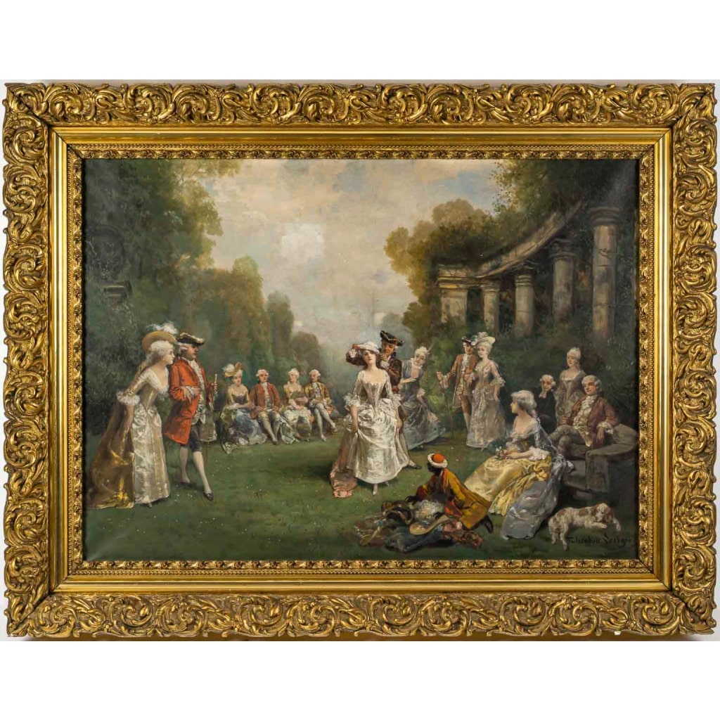 Théodore Levigne (1848-1912) - Le Jeu de Colin Maillard, huile sur toile, vers 1880-1890 